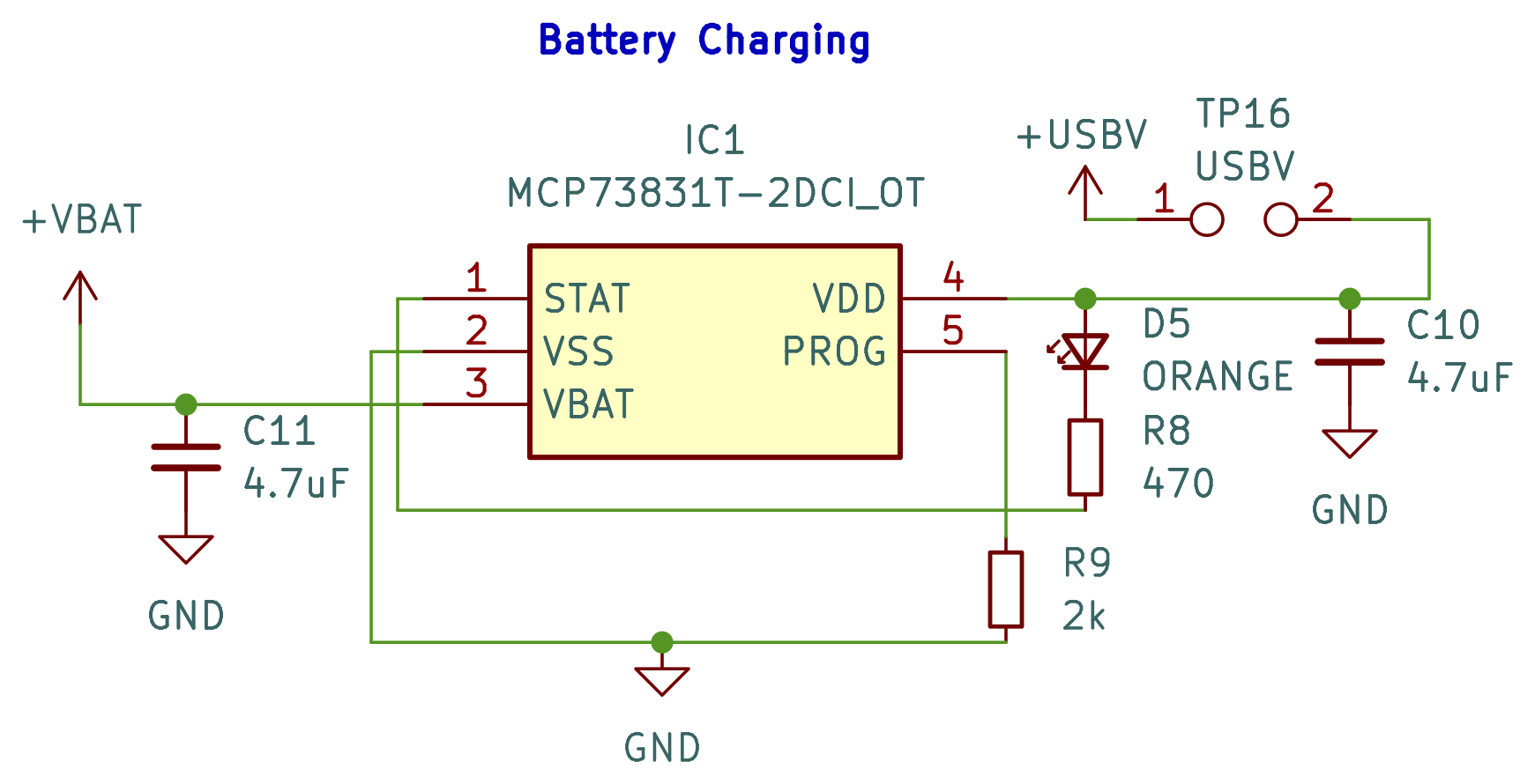 A schematic diagram detailing the battery charging IC.